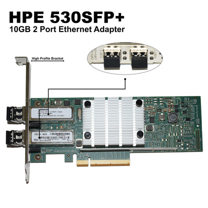 Lot of 2 HPE 530SFP+ 2-Ports 10GbE SFP+ Network Adapter with SFP+ 656244-001