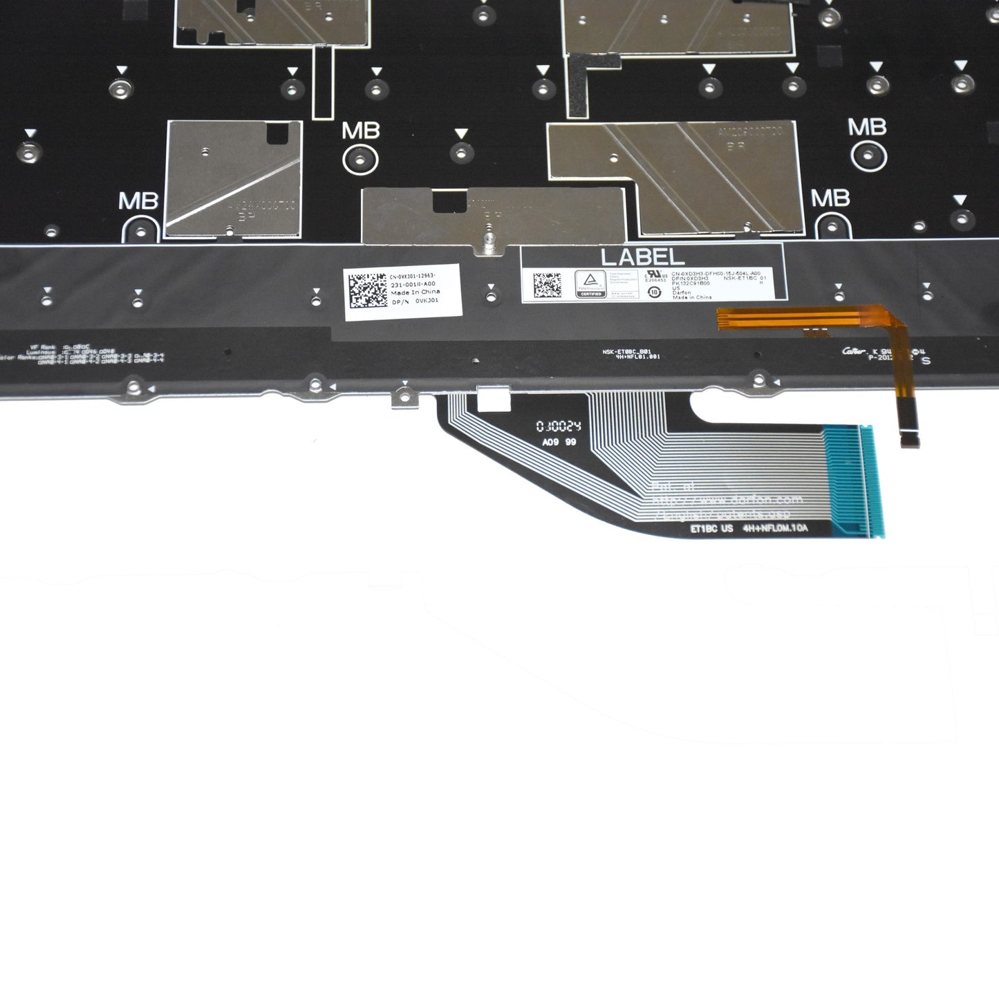 Dell XPS 9310 7390 2-in-1 White Backlit US Keyboard QWERTY English VKJ01 XD3H3
