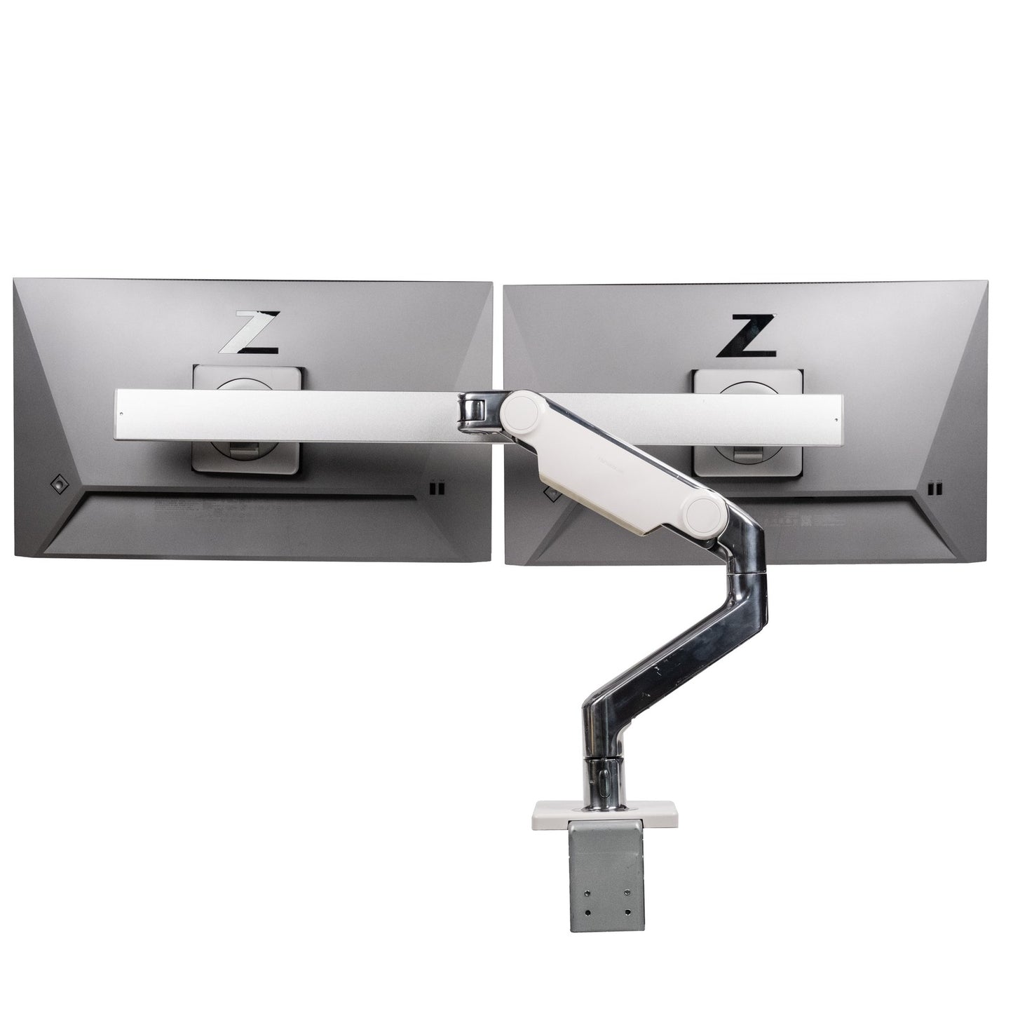 Dual HP Z24f G3 24" IPS Monitor & Adjustable Sping Swivel Humanscale Clamp Stand