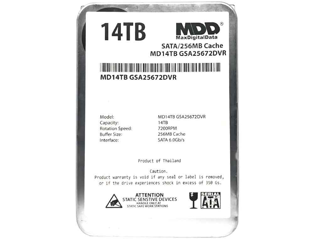 MDD 14TB 7200 RPM 256MB Cache SATA 6.0Gb/s 3.5" Internal Surveillance Hard Drive