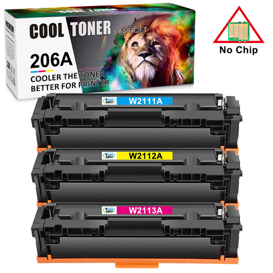 3PK Toner Compatible With HP 206A W2110A LaserJet Pro M255dw MFP M283fdw No Chip