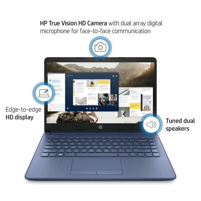 New HP Stream Laptop 14" HD Celeron N4120 4GB 64GB eMMC Webcam Office 365 Blue