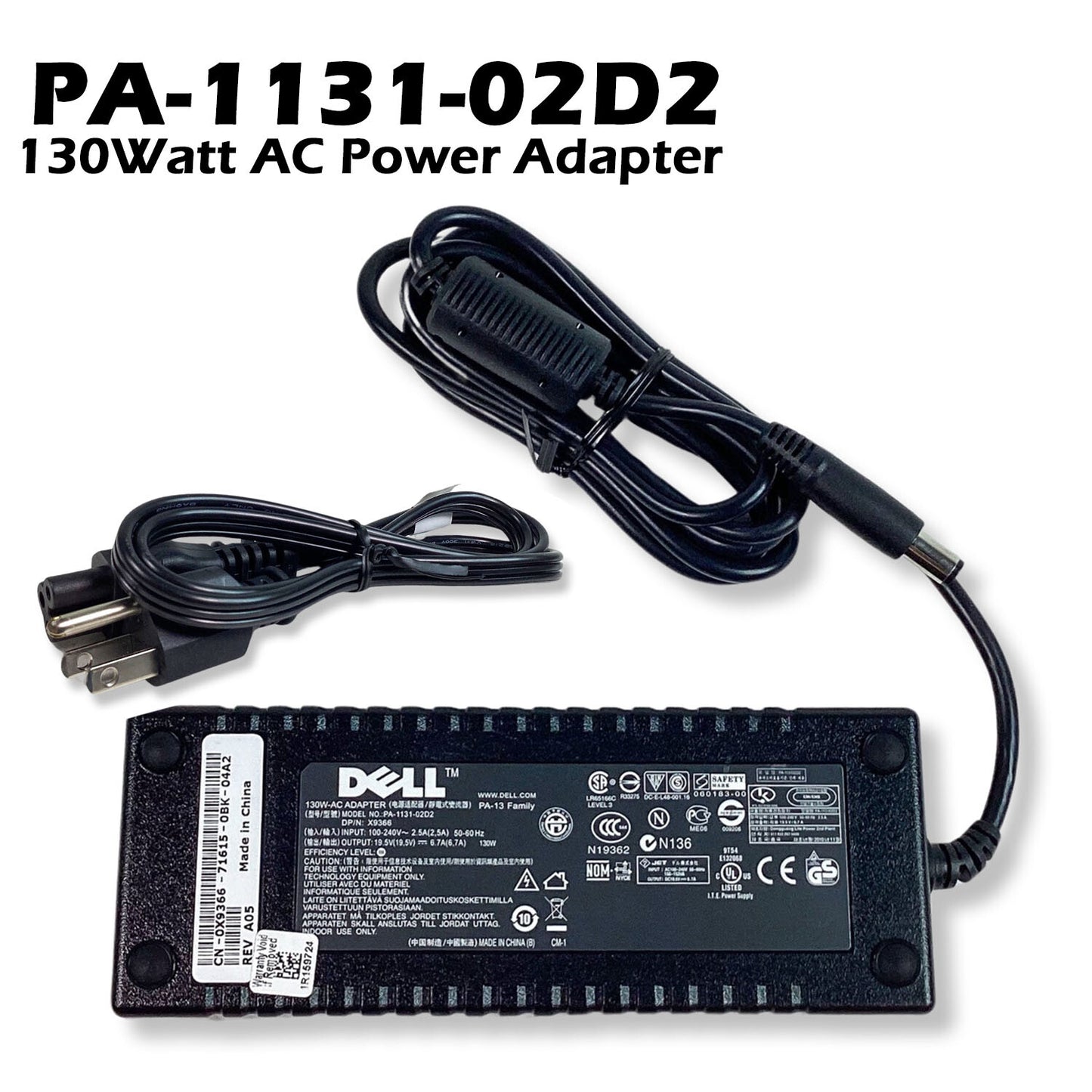 Dell Inspiron 1420 130-Watts 19.5V 6.7A Power Adapter with Power Cord X9366