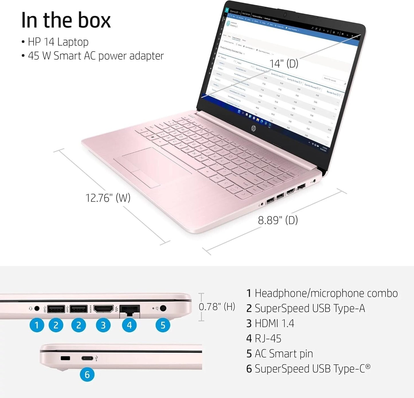 HP Stream Laptop 14" Micro-Edge HD Celeron N4120 16GB 64GB eMMC Cam Win11S Pink