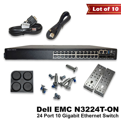 Lot 10 DELL EMC N3224T-ON 24X1G Rj-45 4X10G Sfp+ 2X100G L3 4GB 550W PSU Switch