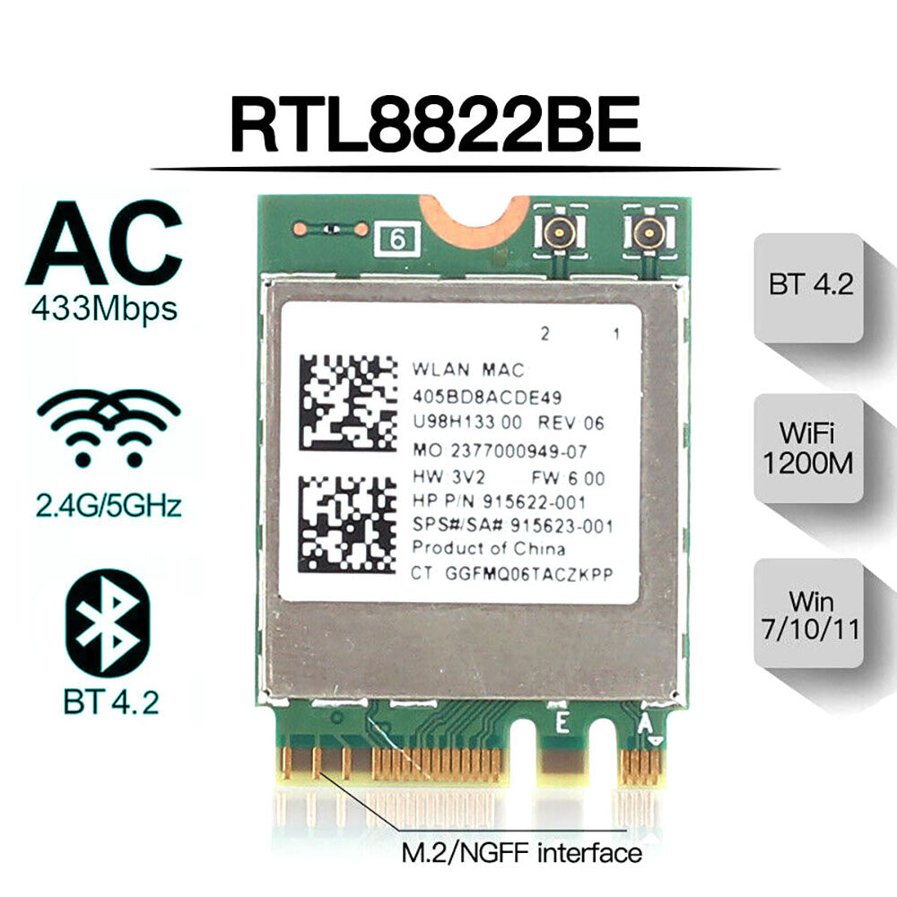 Lot X 5 Realtek RTL8822BE U98H133 Dual Band Wireless Card 915622-001 915623-001