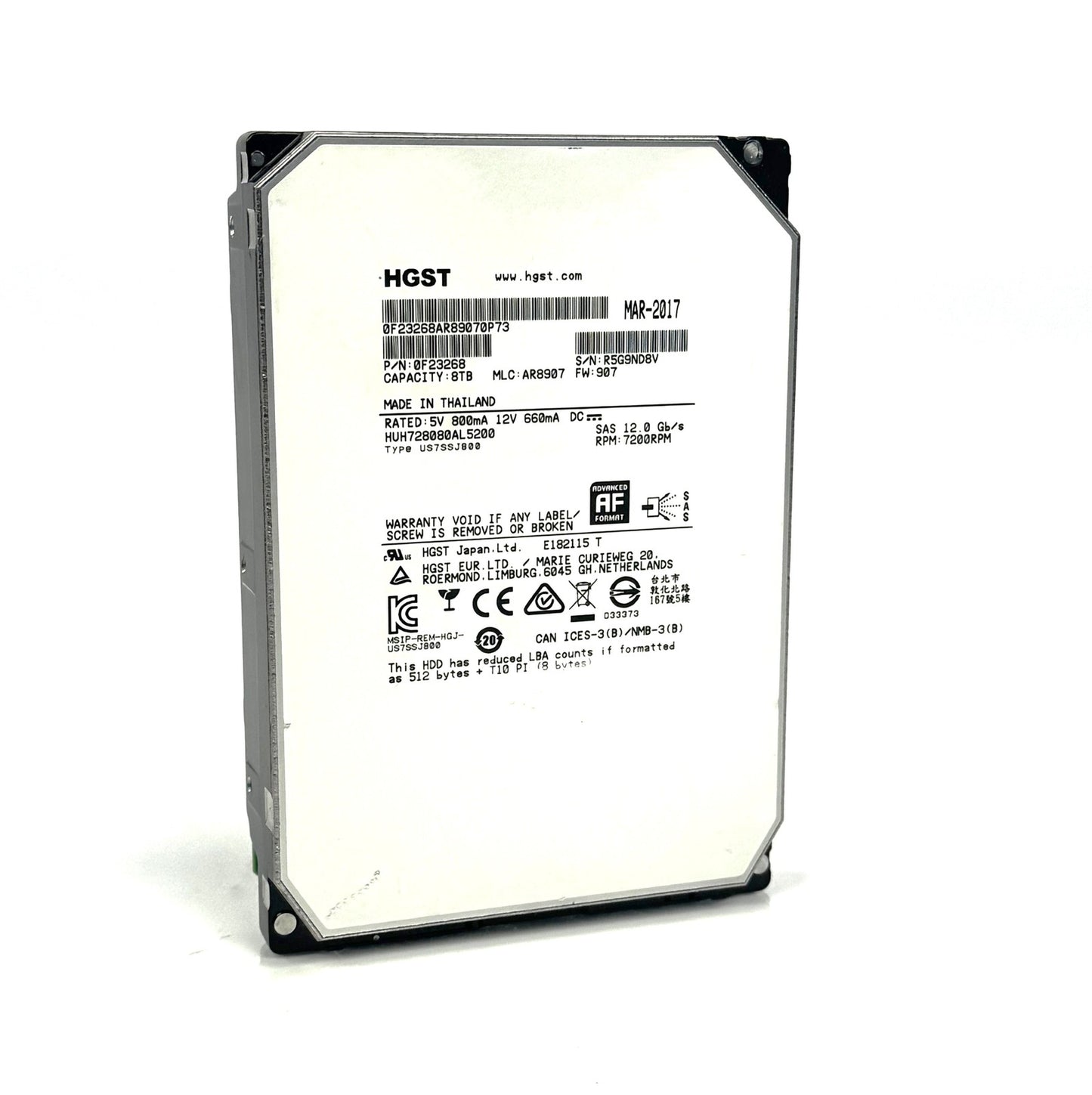 Hitachi Ultrastar He8 3.5" 8TB 7200 128MB 12Gbps SAS Hard Drive HUH728080AL5200 (NOT FOR HOME PC)
