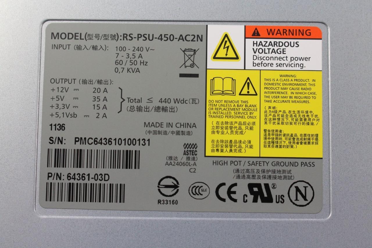 Dell Compellent Xyratex RS-PSU-450-AC2N 440W 100-240V Power Supply P61TG 6436103