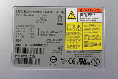 Dell Compellent Xyratex RS-PSU-450-AC2N 440W 100-240V Power Supply P61TG 6436103