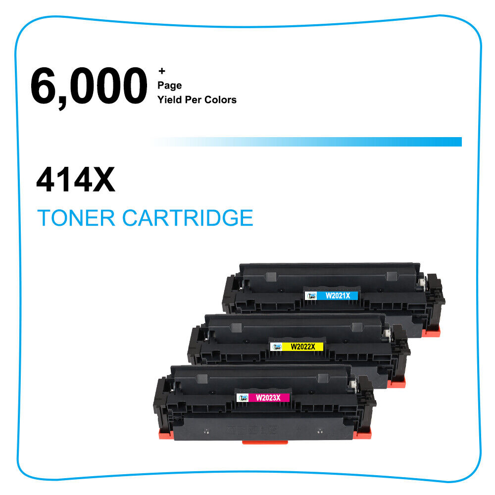 3 CMY W2020X No Chip Toner Compatible with HP 414X Color LaserJet M454dn M479fdw
