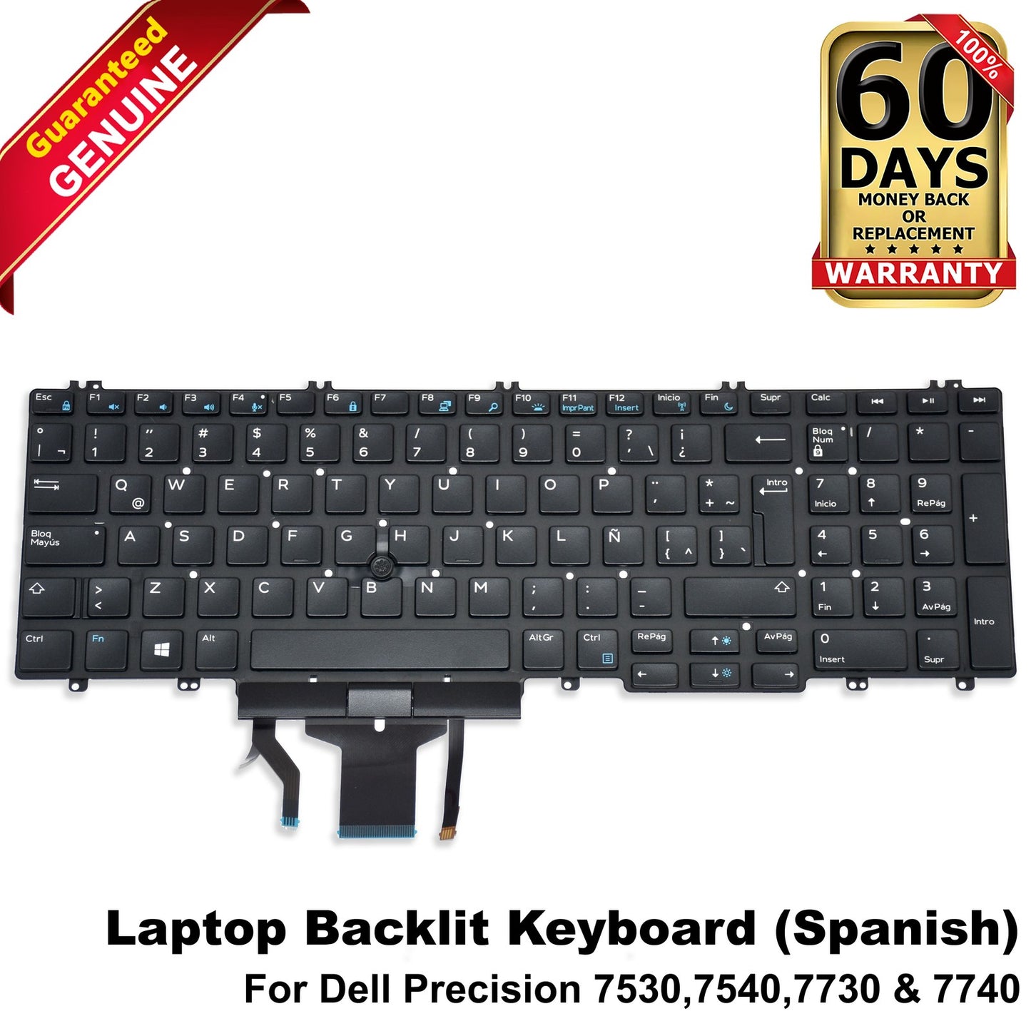Dell Precision 7530 7730 Backlit Keyboard Spanish Latin Black NSK-EQ0BC XCKYD