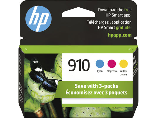 HP 910 3-pack Cyan/Magenta/Yellow Original Ink Cartridges, Per cartridge: ~315
