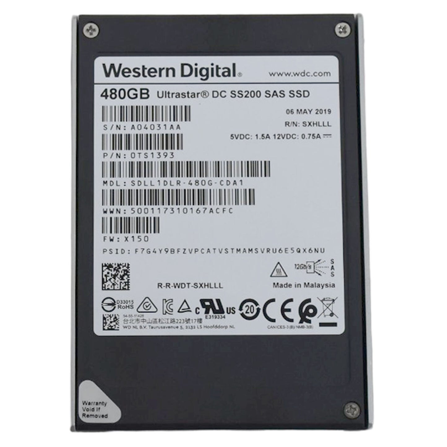 Western Digital Ultrastar DC SS200 480GB SAS 12Gb/s TCG MLC 2.5in SSD 0TS139 (NOT FOR HOME PC)
