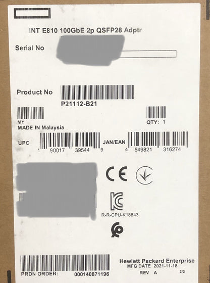 HPE P21112-B21 Intel E810 100GbE 2P Server Network Adapter NIC 2 Port QSFP28