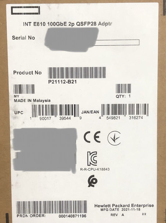 HPE P21112-B21 Intel E810 100GbE 2P Server Network Adapter NIC 2 Port QSFP28