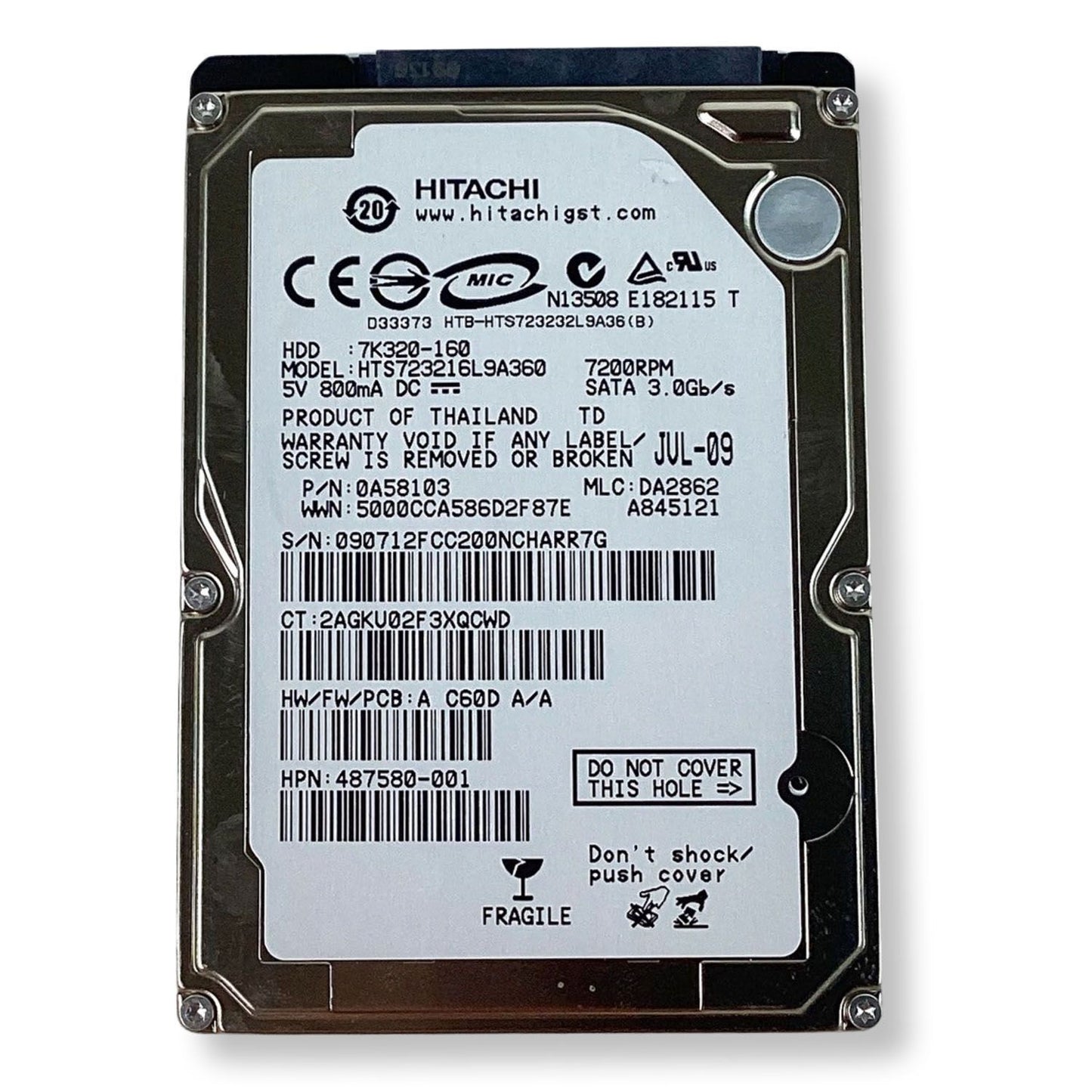 Hitachi HTS723216L9A360 160GB 7.2K RPM SATA 3Gb/s 16MB Cache 2.5" HDD 0A58103