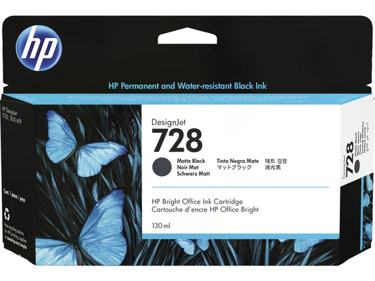 HP 728 130-ml Matte Black DesignJet Ink Cartridge, 3WX25A