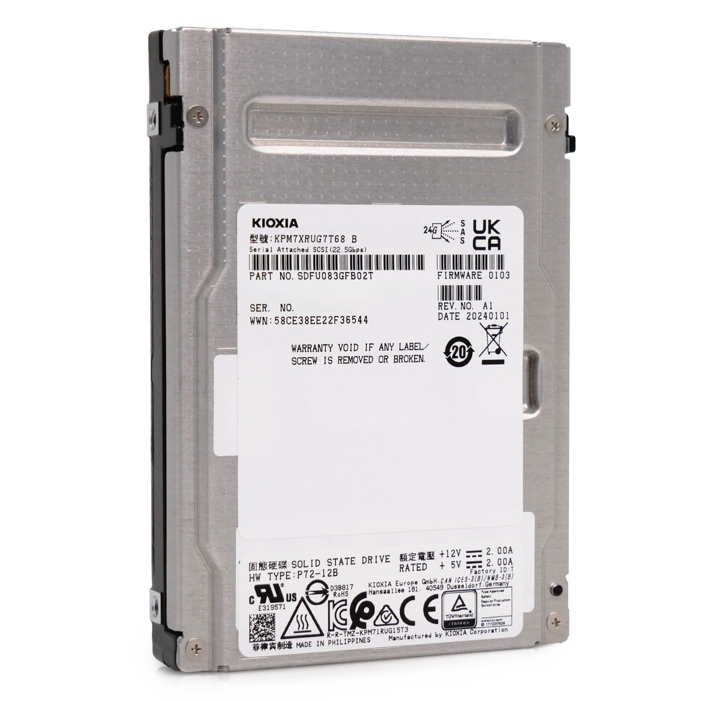 Kioxia PM7-R Series SAS-4 7.68TB 24Gb/s 2.5in Enterprise SSD KPM7XRUG7T68 (NOT FOR HOME PC)