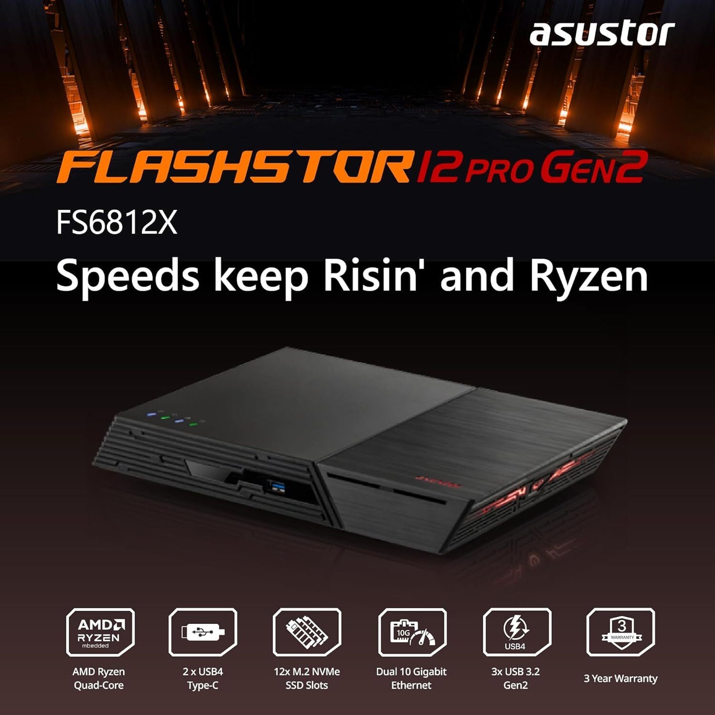 Asustor Flashstor 12 Pro Gen 2 12 Bay NAS Quad-Core 2.3GHz CPU FS6812X