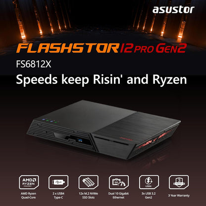 Asustor Flashstor 12 Pro Gen 2 12 Bay NAS Quad-Core 2.3GHz CPU FS6812X