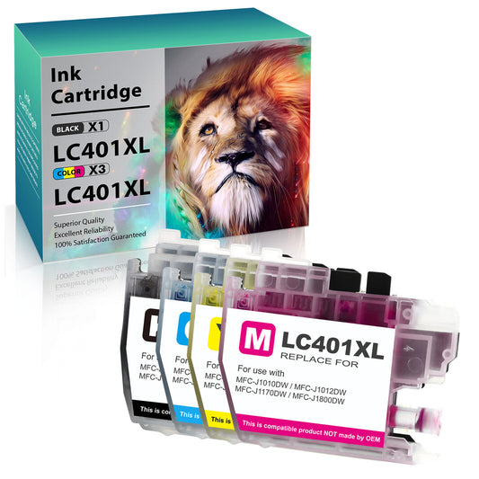 4 Pack Ink Cartridge compatible for Brother LC 401XL MFC-J1010DW MFC-J1012DW
