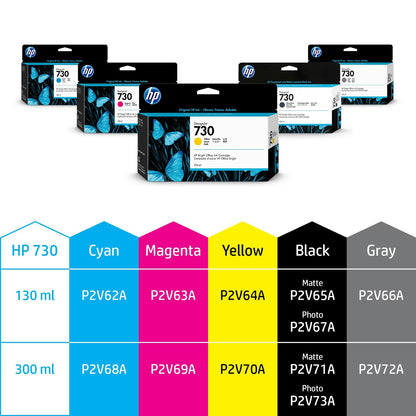 HP 730 300-ml Yellow DesignJet Ink Cartridge, P2V70A