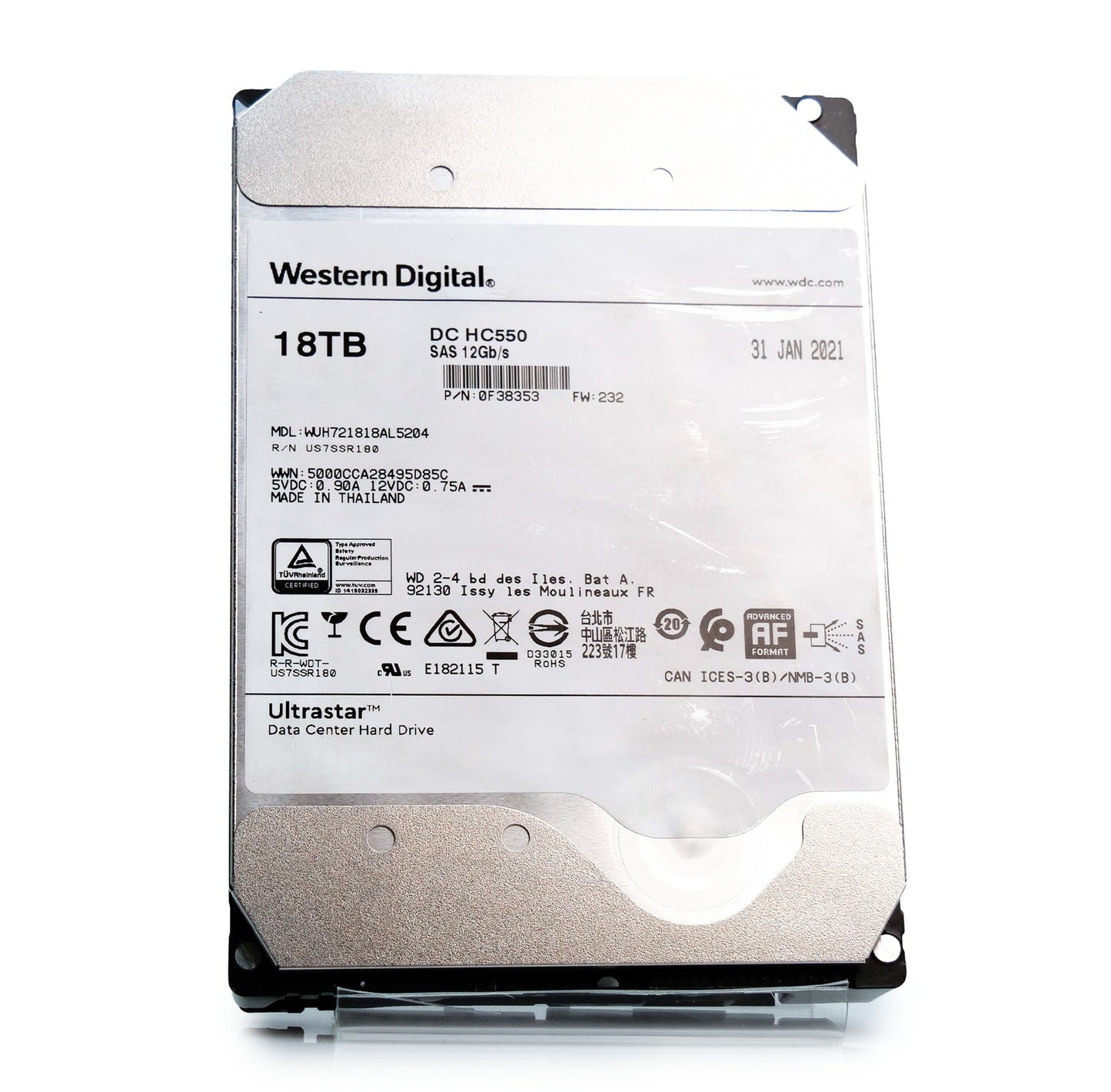 WD Ultrastar DC HC550 18TB SAS 12GB/s 3.5" HDD WUH721818AL5204 0F38353 (NOT FOR HOME PC)