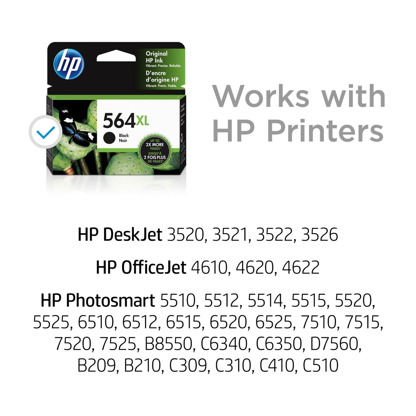 HP 564XL High Yield Black Original Ink Cartridge, ~550 pages, CN684WN#140