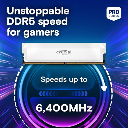 Crucial Pro DDR5-6400 CL38 32GB Kit (16GBx2) UDIMM: OC Gaming Memory (White)