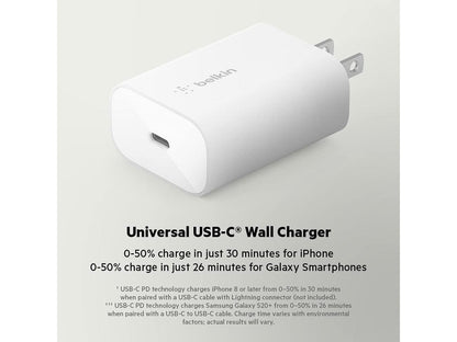 Belkin 25-Watt USB-C Wall Charger, Power Delivery PPS Fast Charging for Apple iP