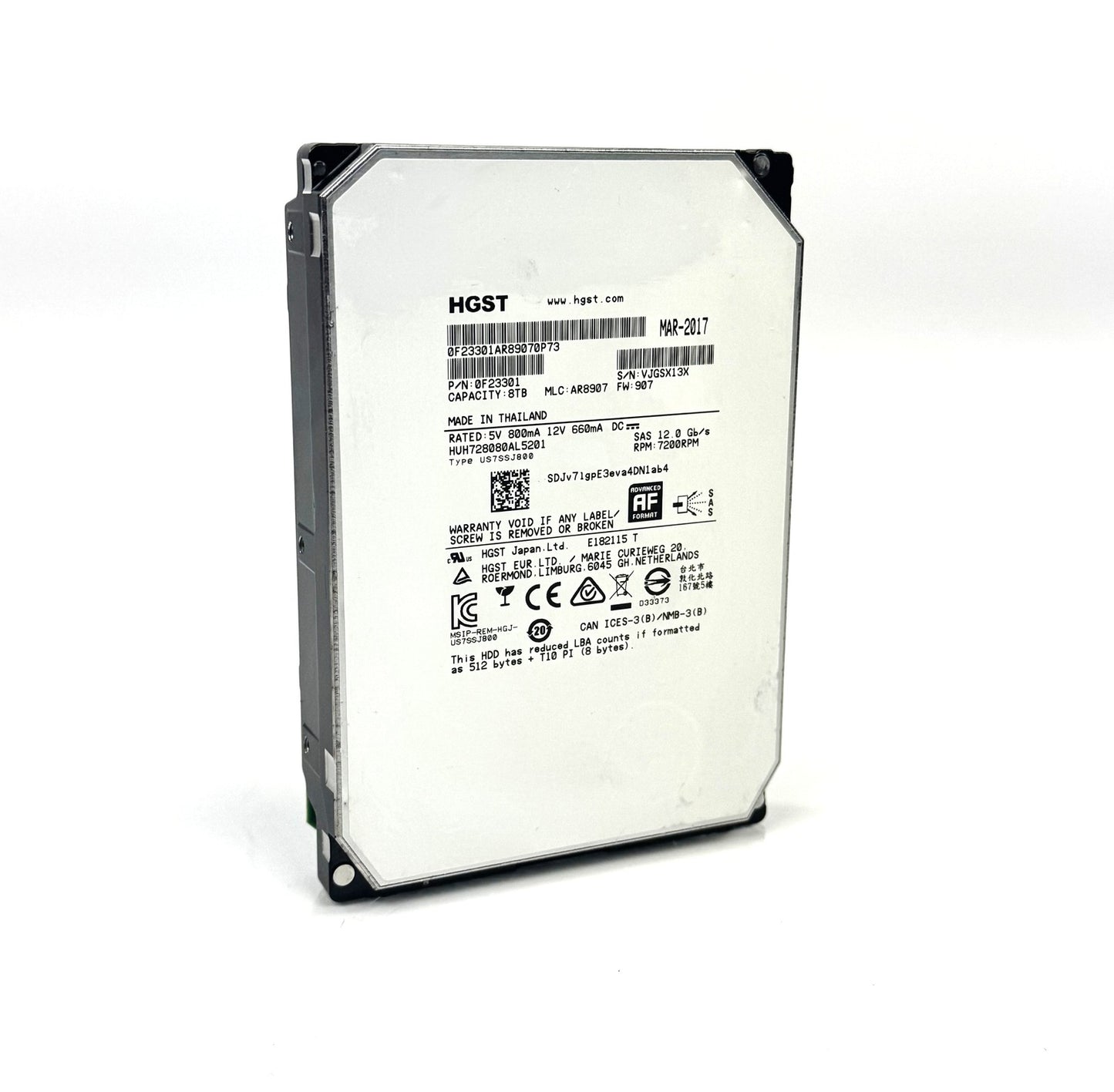Hitachi Ultrastar He8 3.5" 8TB 7200 128MB 12Gbps SAS Hard Drive HUH728080AL5201 (NOT FOR HOME PC)