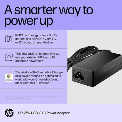 HP 45W USB-C LC Power Adapter | Compatibility: HP Chromebook PCs with USB-C port
