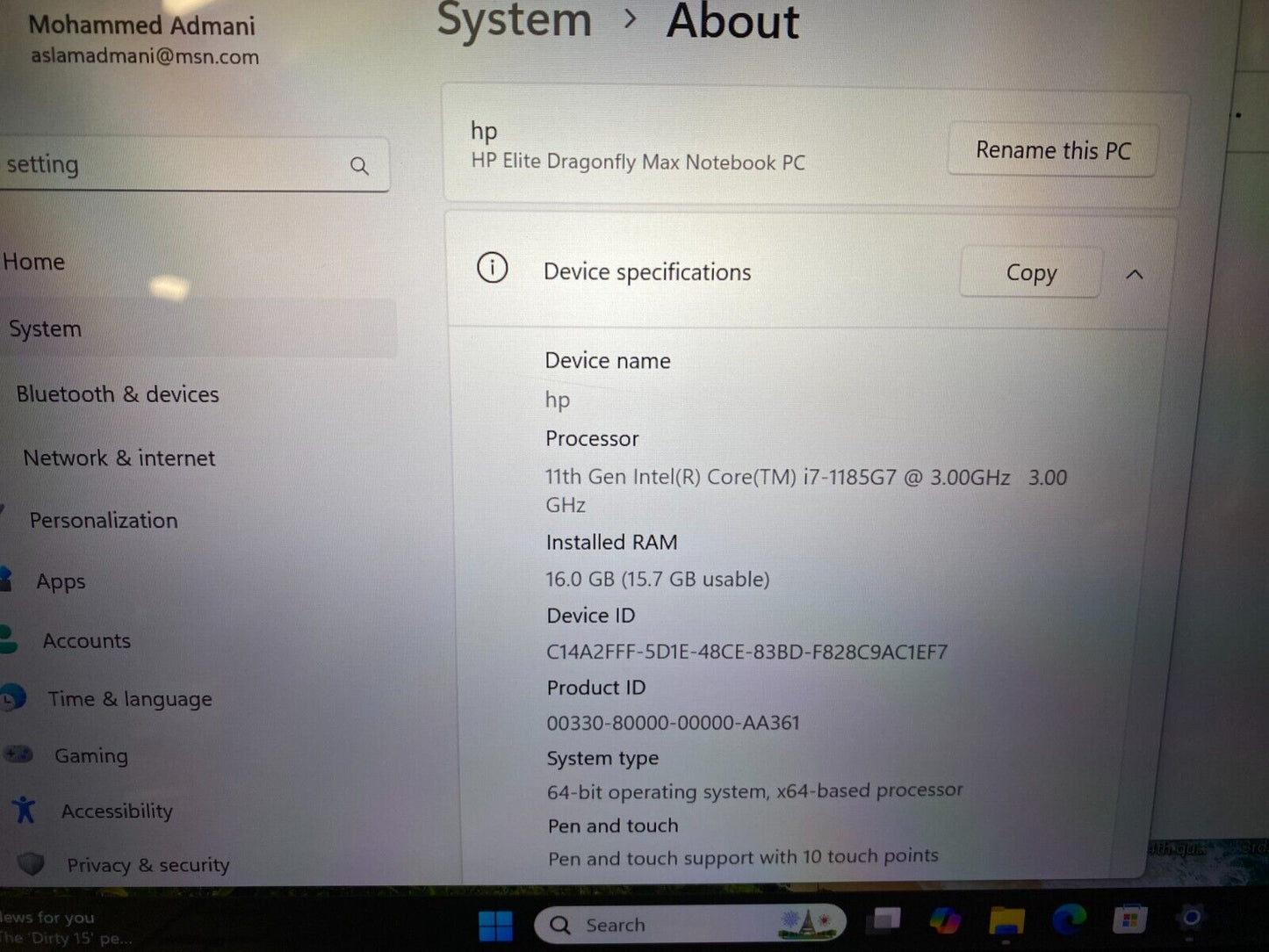 Hp Elite Dragonfly Max i7-1185G7 3.00GHz TOUCH 512GB SSD 16GB W11P-43L78UT#ABA