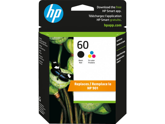 HP 60 2-pack Black/Tri-color Original Ink Cartridges, ~200 pages, N9H63FN#140