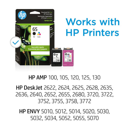 HP 65 2-pack Black/Tri-color Original Ink Cartridges, ~120 pages, T0A36AN#140