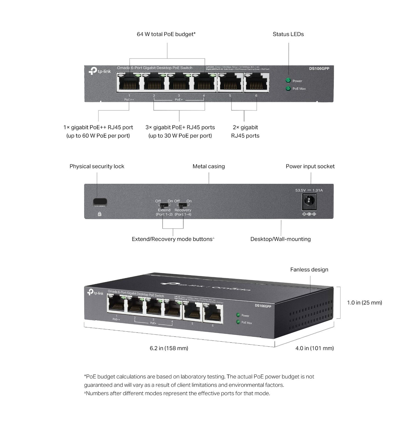 TP-Link DS106GPP | Omada 6-Port Gigabit Unmanaged PoE++ Desktop Switch |