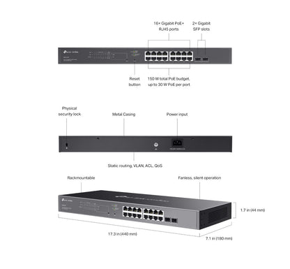 TP-Link SG2218P | Omada 18-Port 1000Mbps Gigabit Smart Switch | 16* PoE+ Port