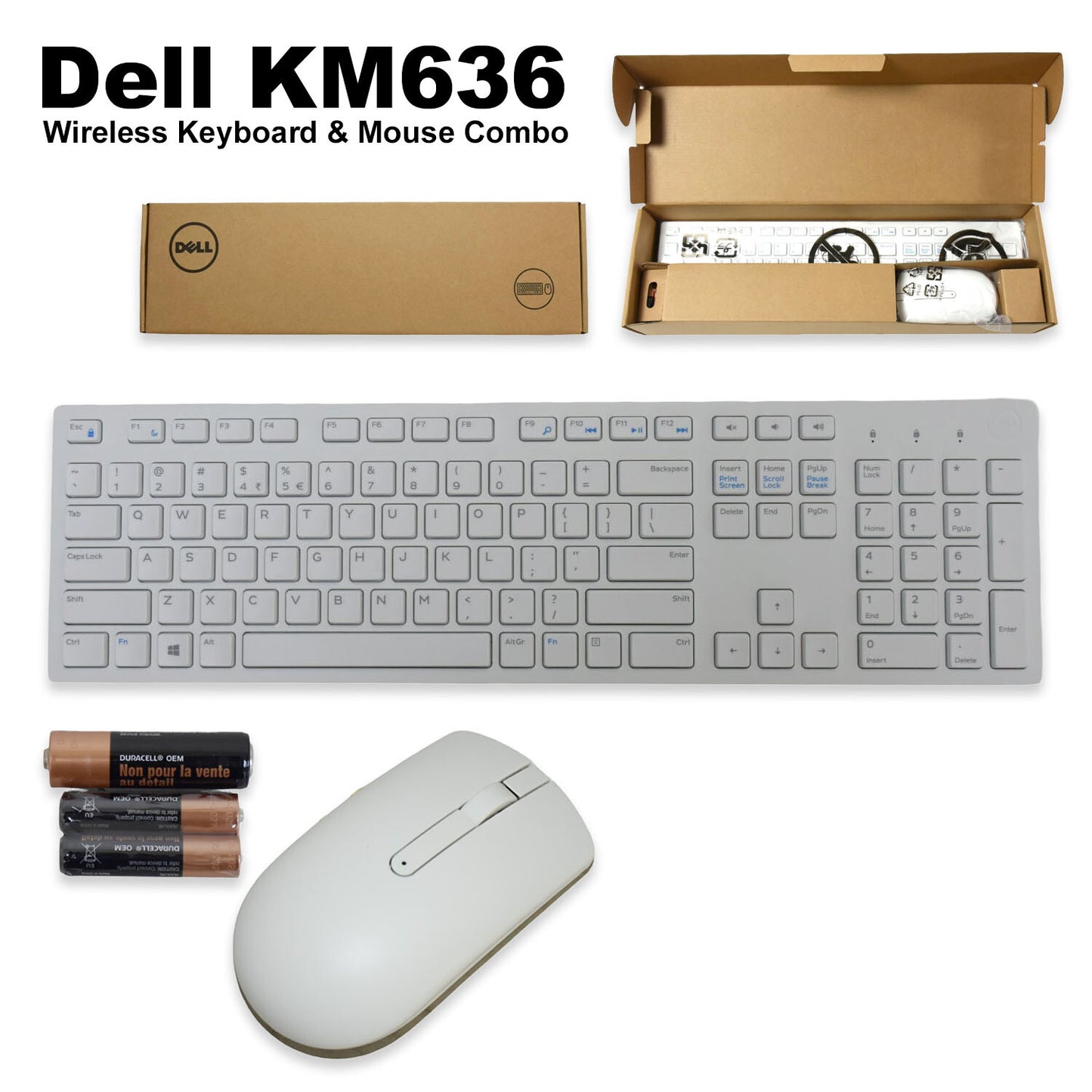 Dell KM636 Wireless Keyboard & Mouse Combo US QWERTY White Compact Design