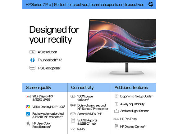 HP Series 7 Pro 27 inch 4K Thunderbolt 4 Monitor - 727pk 27" 4K UHD (3840 x