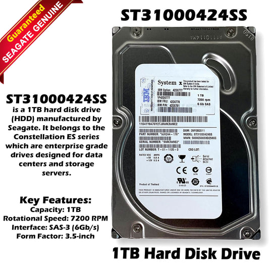 Lot of 10 IBM Seagate ST31000424SS 1TB 7.2K 3.5" SAS 6Gbps HDD Server Hard Drive (NOT FOR HOME PC)