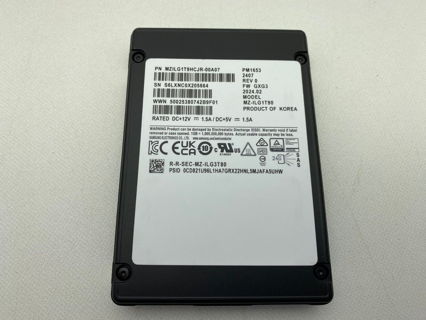 Samsung MZILG1T9HCJR-00A07 PM1653 1.92TB 2.5" SAS 24Gb/s SSD (NOT FOR HOME PC)