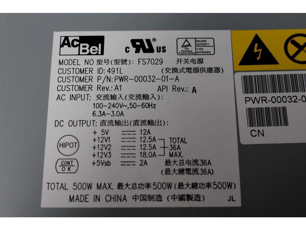 New Dell AcBel FS7029 500Watt Server Power Supply Unit PWR-00032-01-A EX151