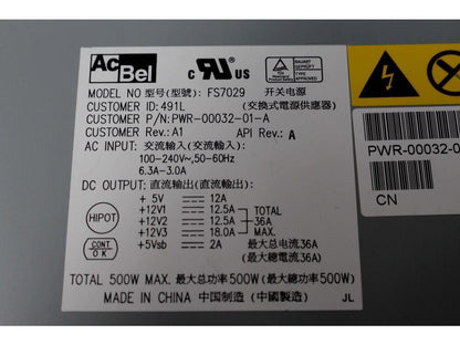 New Dell AcBel FS7029 500Watt Server Power Supply Unit PWR-00032-01-A EX151