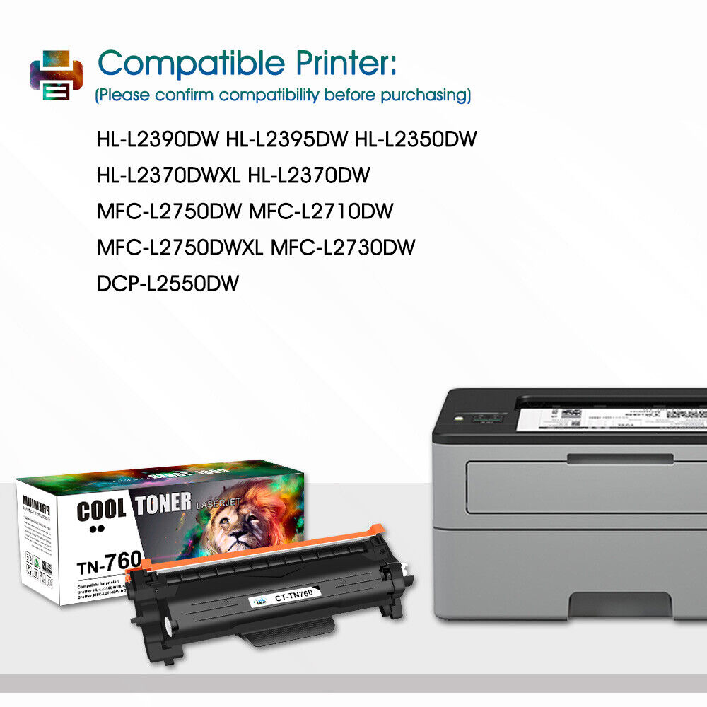 10 PK High Yield TN730 TN760 Toner Cartridge for Brother DCP-L2550DW MFC-L2750DW
