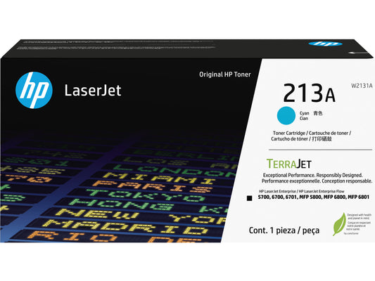 HP 213A Cyan Original LaserJet Toner Cartridge, ~3,000 pages, W2131A