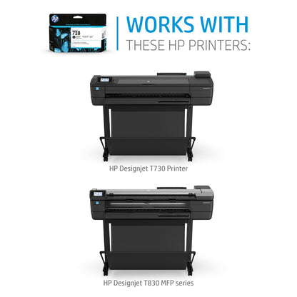 HP 728 130-ml Matte Black DesignJet Ink Cartridge, 3WX25A