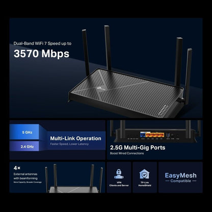 TP-Link Archer BE230 | BE3600 Wireless Dual-Band MU-MIMO Gigabit Wi-Fi 7 Router