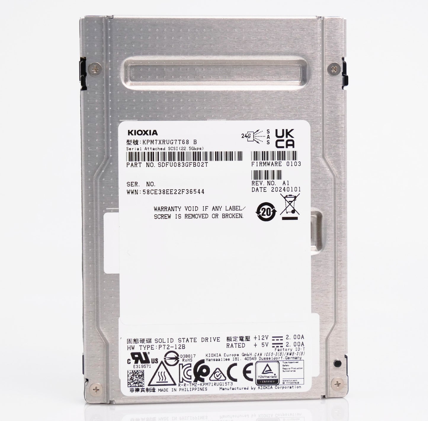 Kioxia PM7-R Series SAS-4 7.68TB 24Gb/s 2.5in Enterprise SSD KPM7XRUG7T68 (NOT FOR HOME PC)