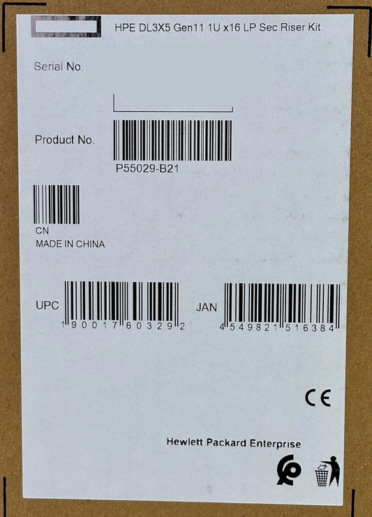 HPE Proliant P55029-B21 DL3X5 DL325 DL365 Gen11 1U x16 LP Secondary Riser Kit