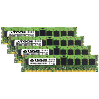 A-Tech 16GB 4x 4GB 1Rx4 PC3-12800R DDR3 1600 LV ECC RDIMM REG Server Memory RAM (NOT FOR HOME PC)